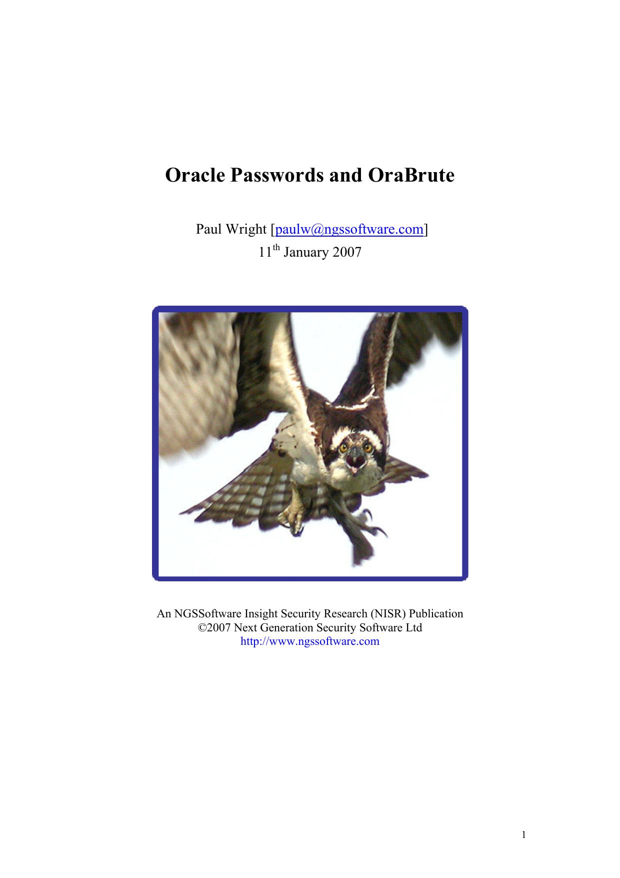 Microsoft Word - Oracle Passwords and OraBrute.doc