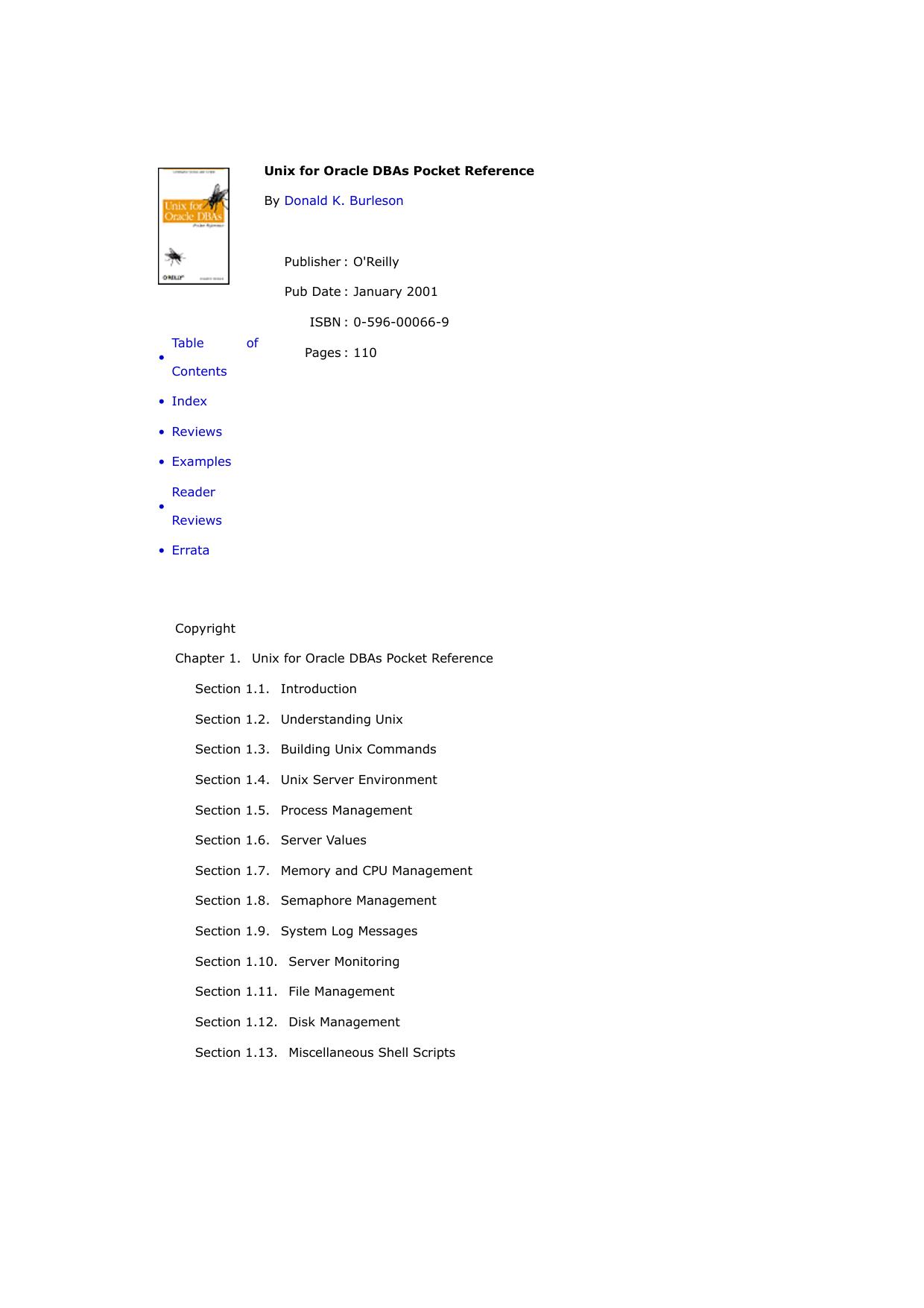 O'Reilly -- Unix for Oracle DBAs Pocket Reference